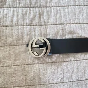GUCCI Black Matte Interlocking GG Belt | 1.5” width | GUCCI 95 Gucci Belt GG Imprime Interlocking G Black Buckle 1.5 W  main image 4
